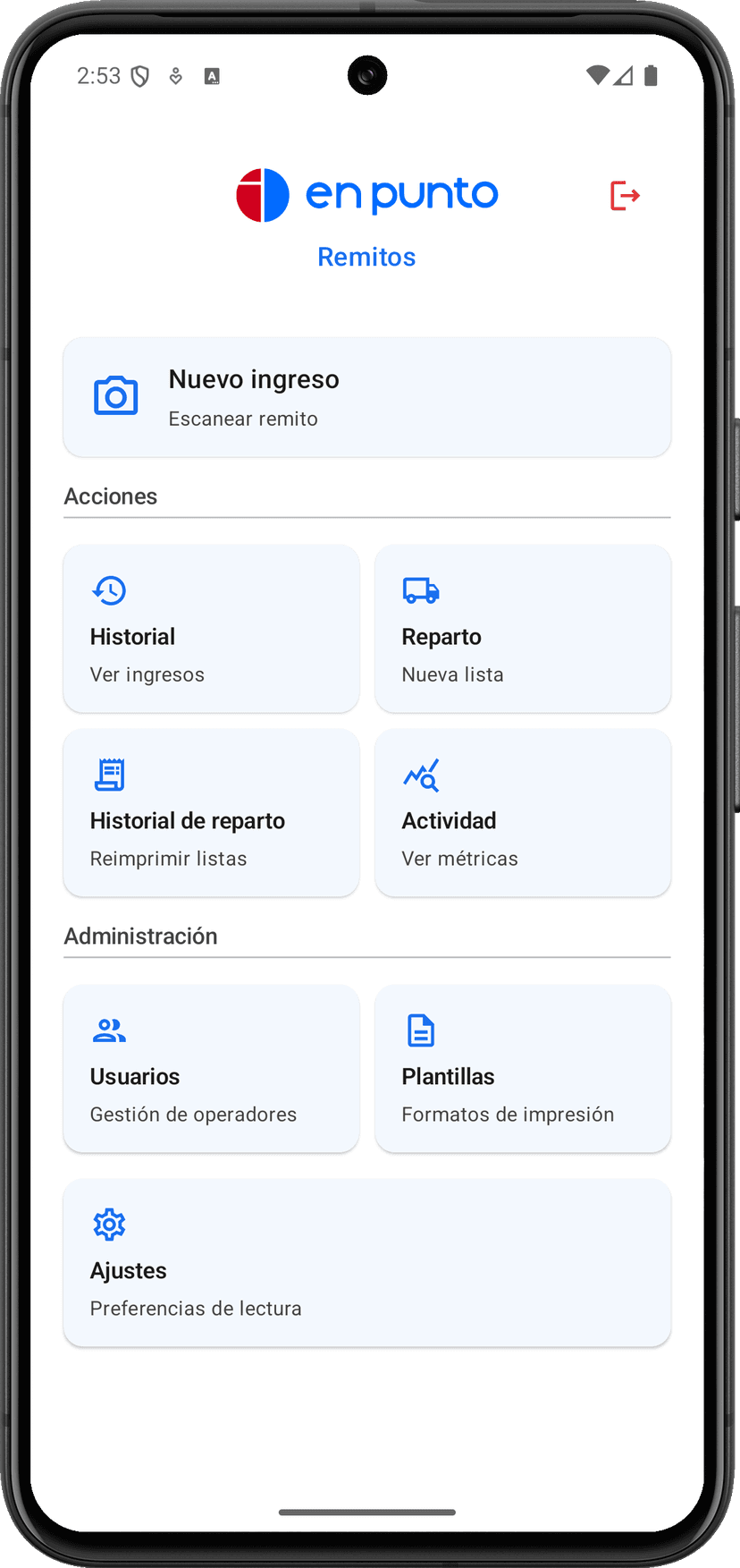 Dashboard de la app de repartos